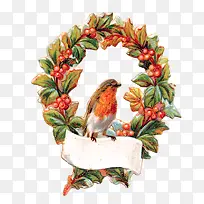 圣诞花环和鸟