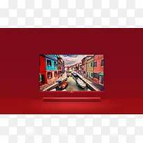 红色威尼斯小城电视海报背景