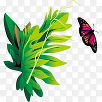 绿色植物卡通蝴蝶