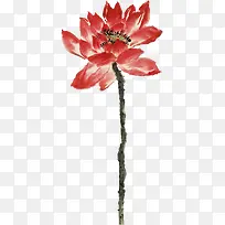 手绘红色水彩莲花装饰