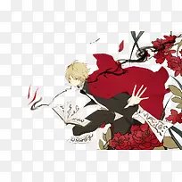 卡通原画立绘跳起来男子