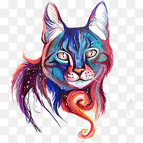 手绘水彩小猫设计动物