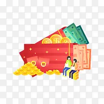 创意扁平金币红包矢量元素