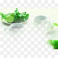 清新绿色柠檬品茶