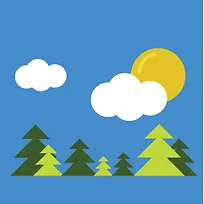 矢量简约森林白云太阳可用于插图