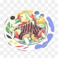 蔬菜牛排手绘画素材图片