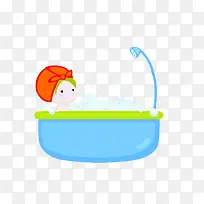 卡通女孩浴缸泡澡