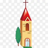 可爱卡通房子 教堂 十字架