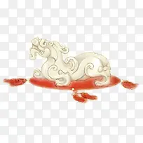 手绘中国风白色狮子