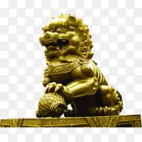 黄色中国风雕刻狮子