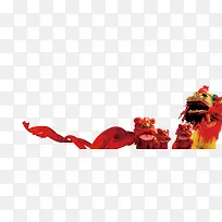 春节舞狮子红色丝带