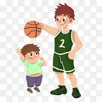 哥哥陪弟弟玩篮球