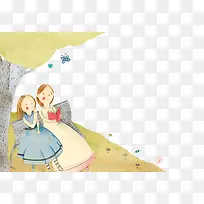 手绘闺蜜公园读书