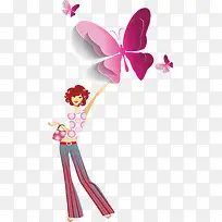 时尚女人漂亮粉色蝴蝶