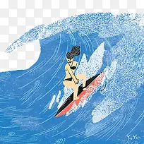 冲浪的女孩插图