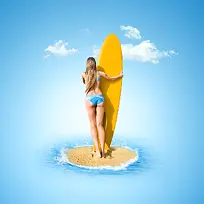 孤岛上的冲浪美女海报背景