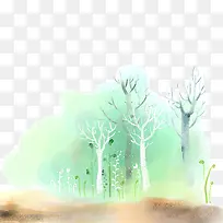 水彩手绘树林素材图