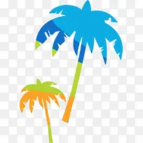 椰子树水彩画 白底矢量图