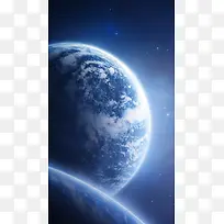 宇宙中的地球蓝色海报背景
