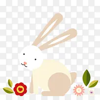 卡通复活节兔子与花卉矢量图