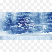 蓝色雪景圣诞节快乐适量背景素材