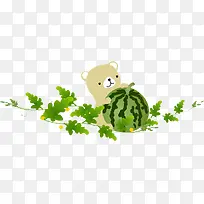 创意合成漫画小熊吃西瓜