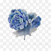 蓝色花卉水印素材
