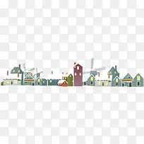 手绘冬季漫画建筑装饰