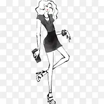 手绘黑色衣服时尚女生
