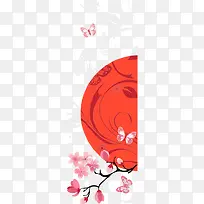 矢量日式花纹红色