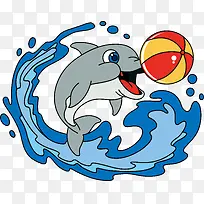 卡通海豚玩皮球矢量图
