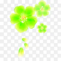 绿色卡通水墨花朵