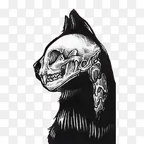 黑白创意骷髅头猫