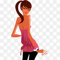 手绘卡通时尚珠光美女
