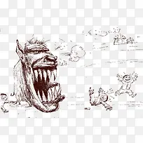 手绘棕色卡通怪兽