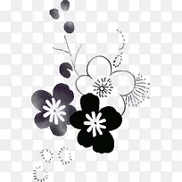 手绘黑白线条花朵