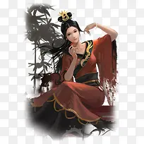 古风优雅红袍少女游戏人物
