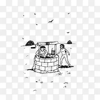 卡通人物打水素材