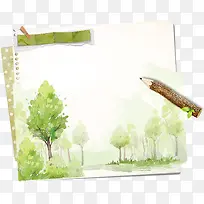 创意手绘水彩铅笔树林美景