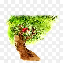 手绘夏季梦幻树林