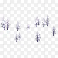 手绘冬季蓝色大树林