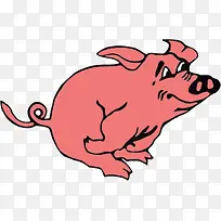 红色的卡通跳起来的猪