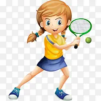 打网球的少女