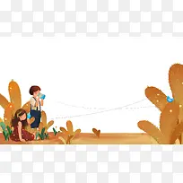 沙漠上的少年少女卡通海报背景