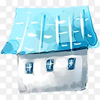 创意扁平彩绘风格高清蓝色小房子