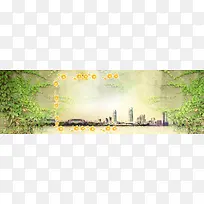 绿色蔷薇城市背景