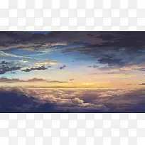 云层上的夕阳海报背景