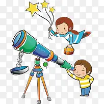 男孩女孩看望远镜