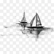 黑色手绘海上帆船