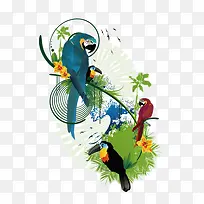 鹦鹉  花纹 树叶 动物 装饰图案
